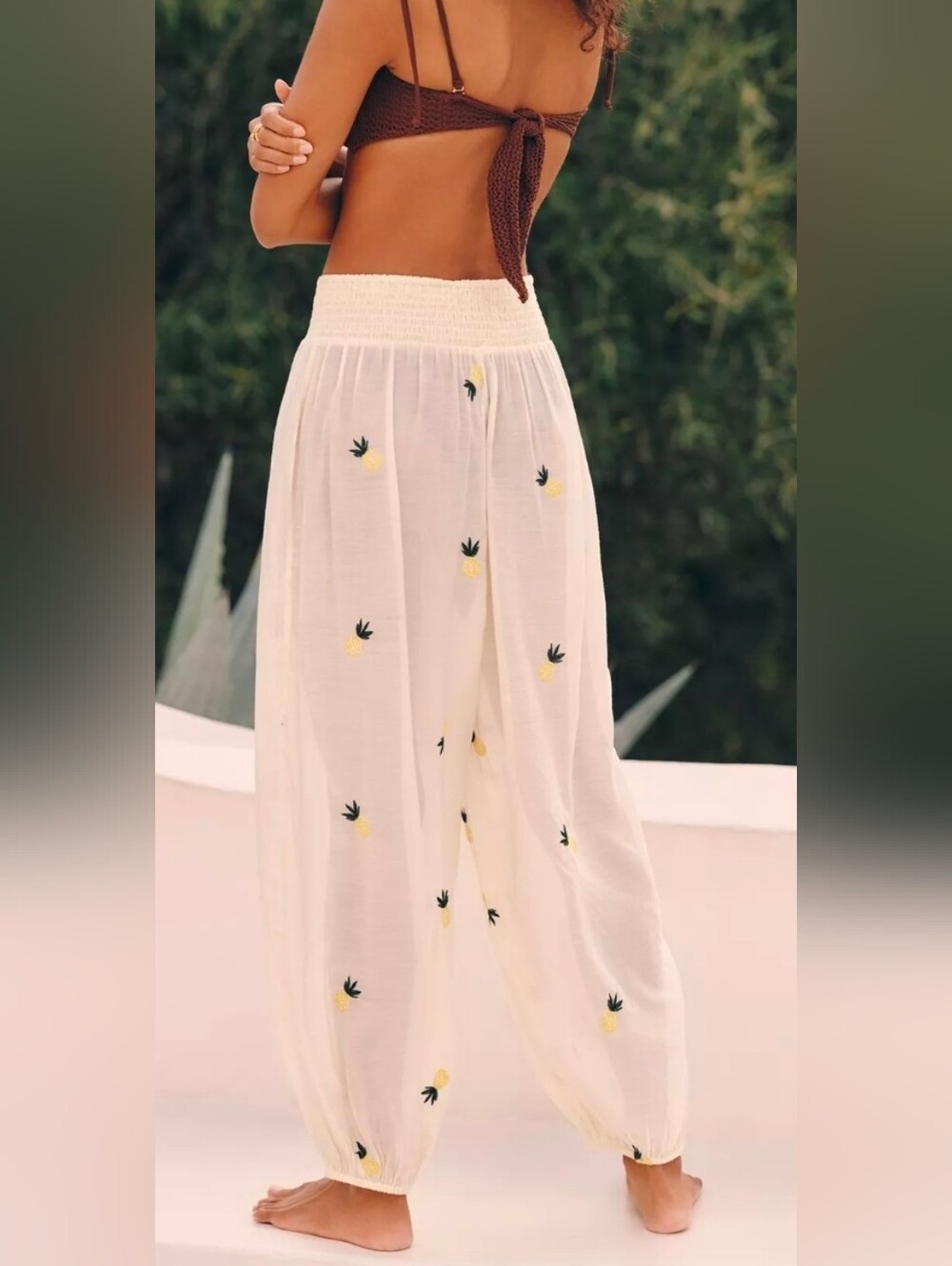 Anthropologie Celandine Pineapple Embroidered Balloon Pants - Picture 2 of 4